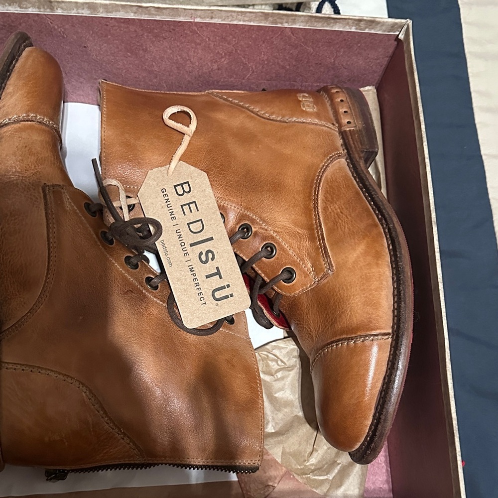 BED|STU WomensTan Leather Lace-Up Boots